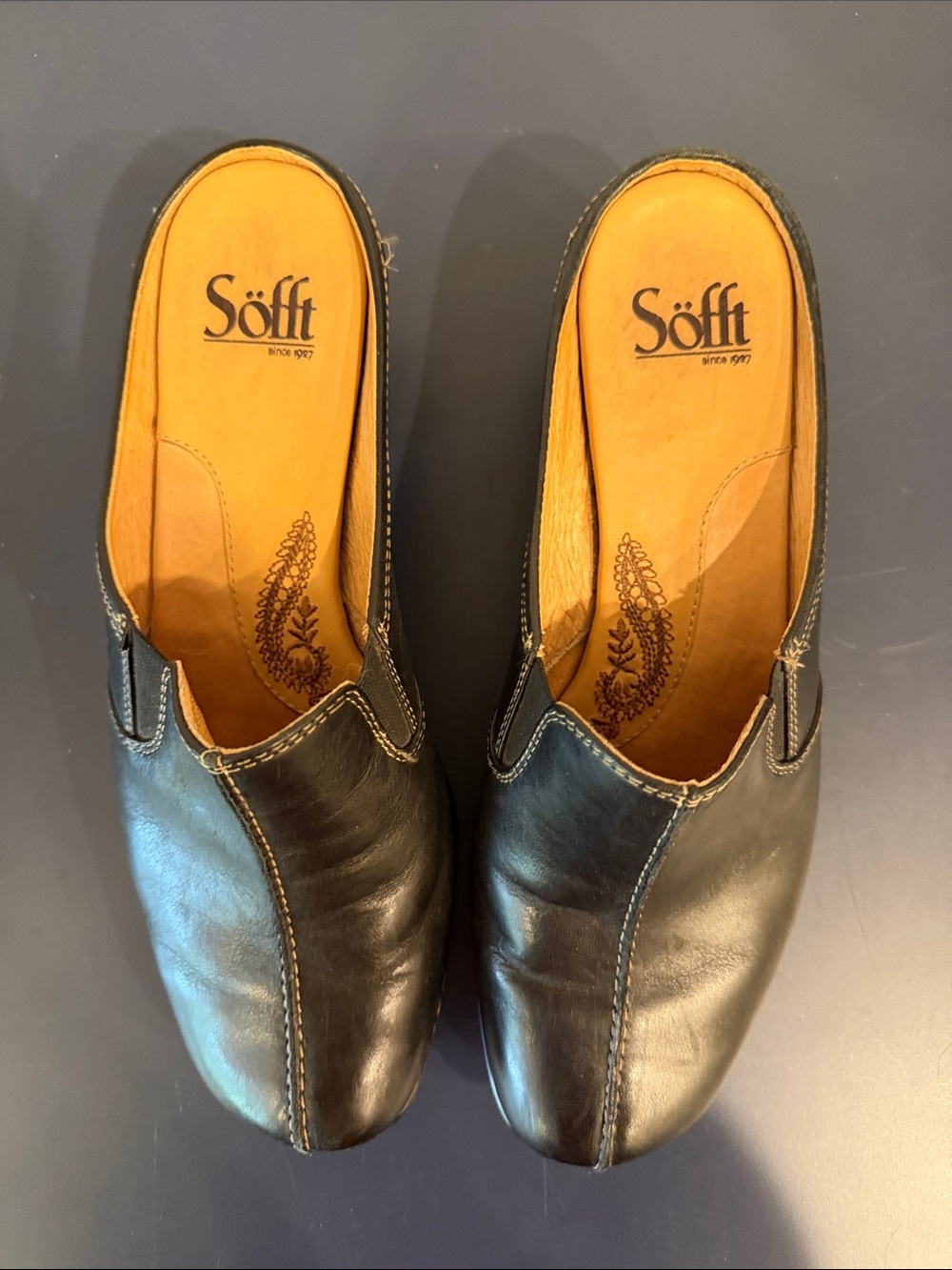 Softt Black Leather Slip-On Clog in Size 8